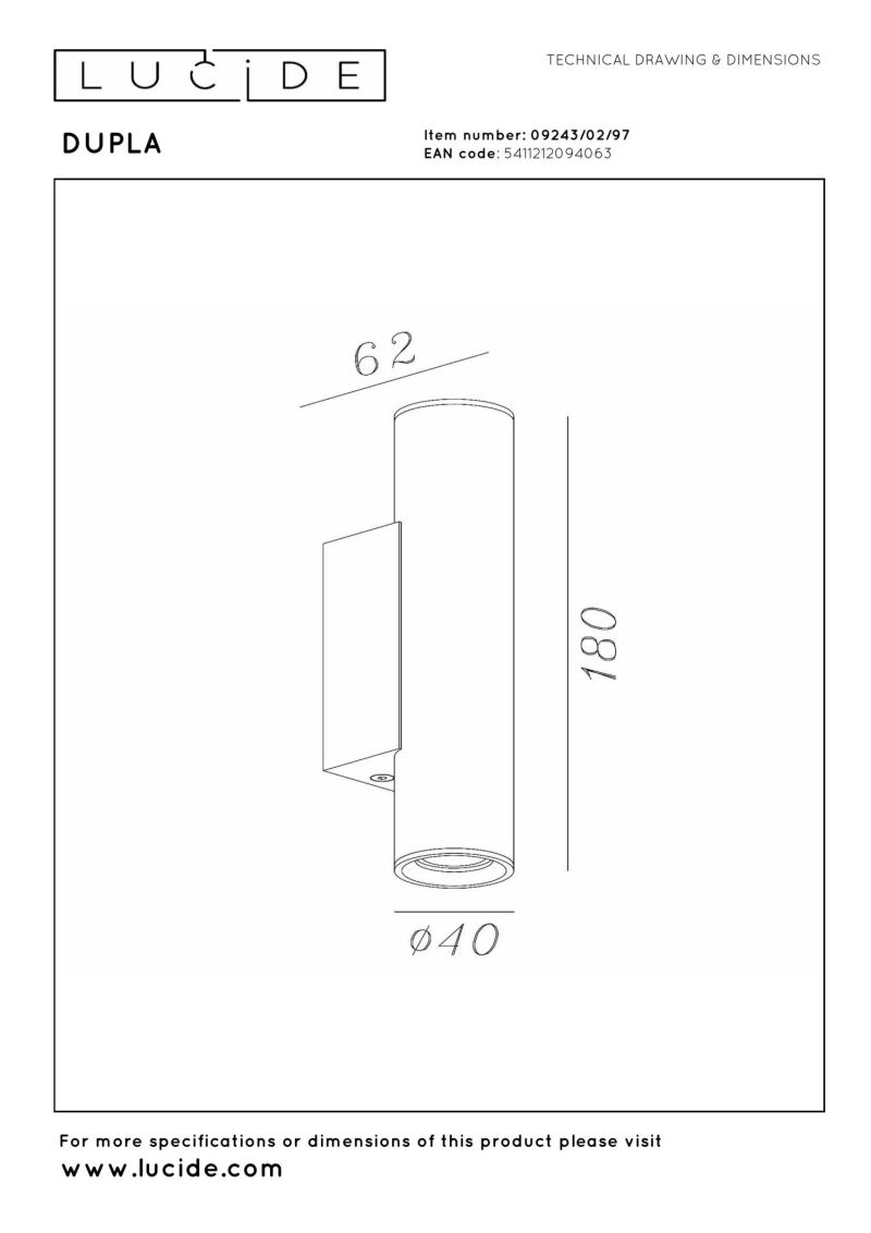 Lucide DUPLA - Wall spotlight / Wall light - 2xGU10 (MR11) - Rust Brown